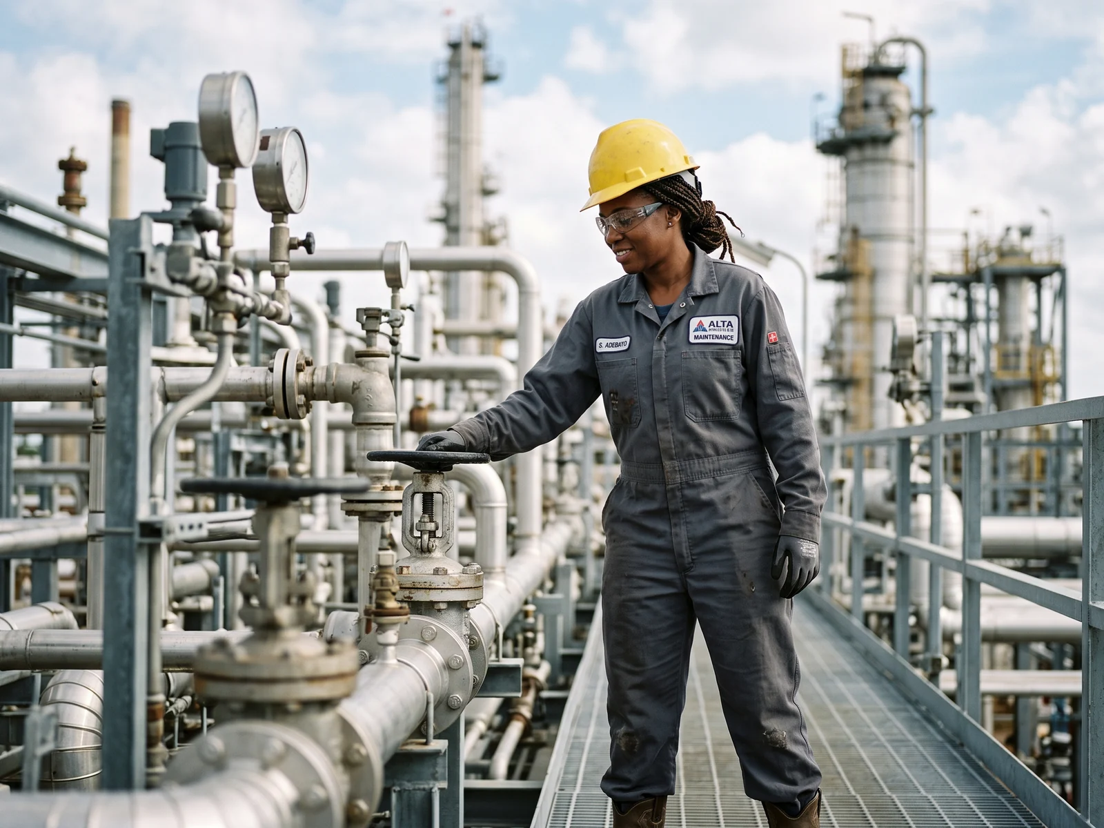 Refinery operator in an FR coverall